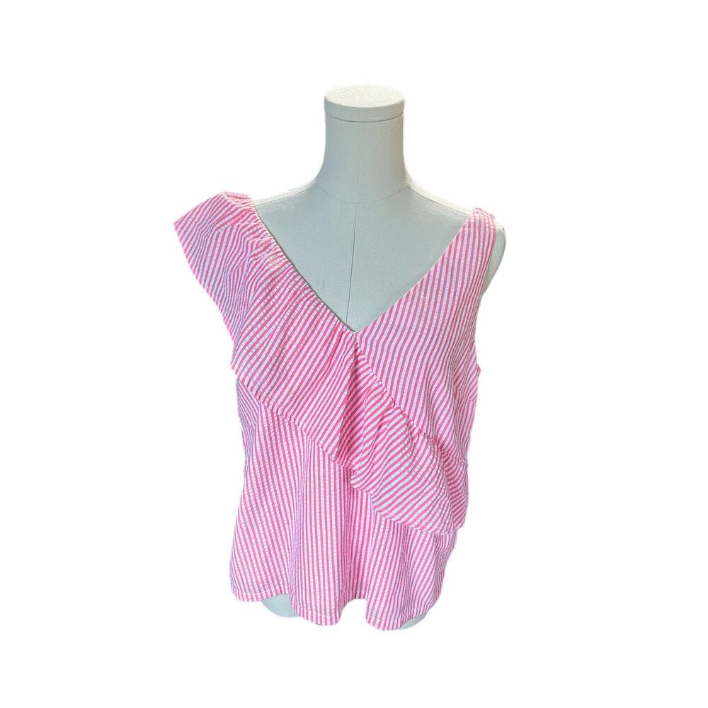 Vineyard Vines Ruffle Tank Top Seersucker Pink & White Stripe Size 4